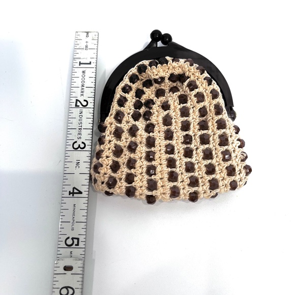 Vintage Beaded Crochet Coin Change Purse Kiss Lock Pouch - Picture 5 of 6